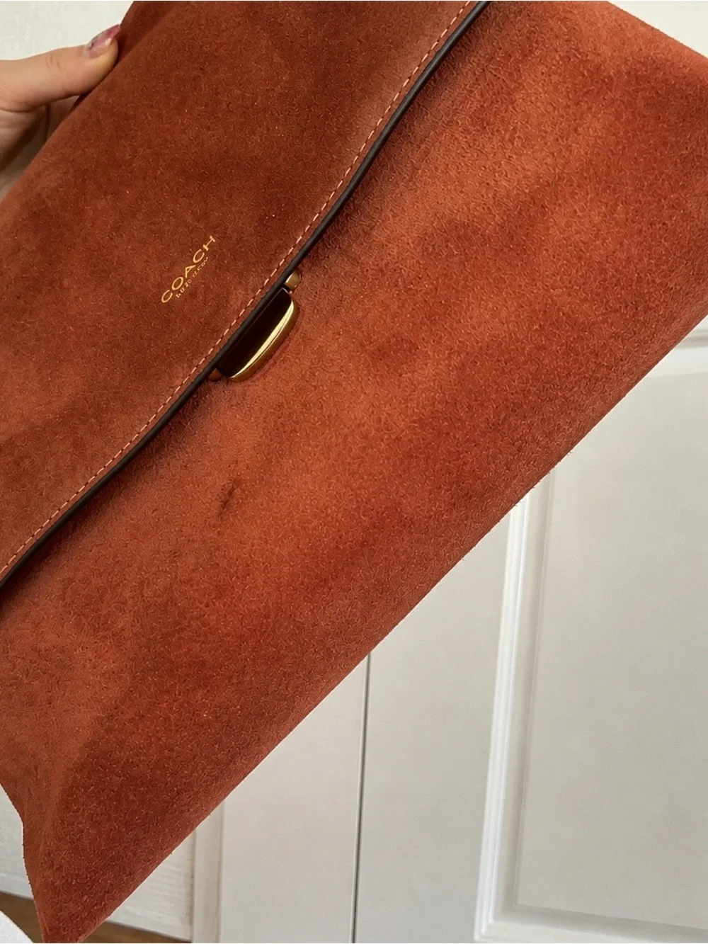 Coach Suede Shoulder Bag in Rust Brown